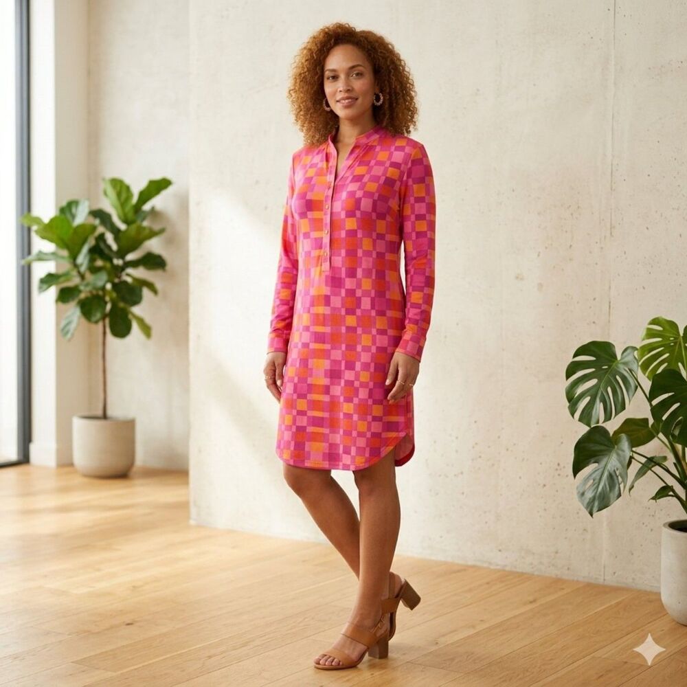 Lesley Evers Sabrina Pink Check Shirt Dress - XL